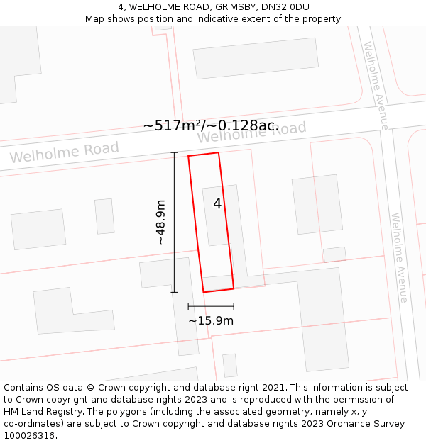 4, WELHOLME ROAD, GRIMSBY, DN32 0DU: Plot and title map