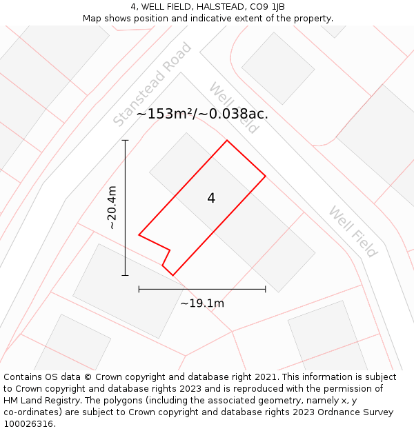 4, WELL FIELD, HALSTEAD, CO9 1JB: Plot and title map