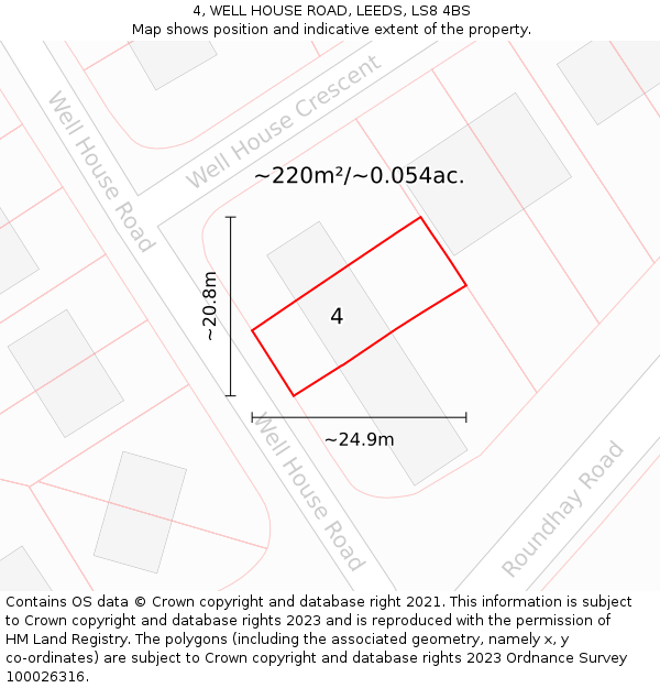 4, WELL HOUSE ROAD, LEEDS, LS8 4BS: Plot and title map