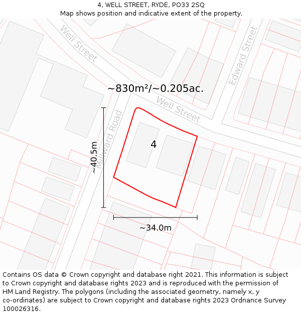 4, WELL STREET, RYDE, PO33 2SQ: Plot and title map