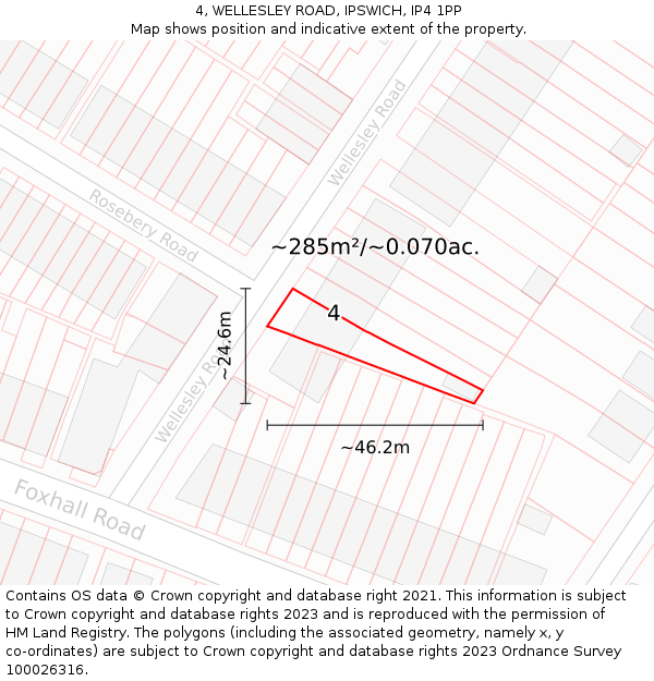 4, WELLESLEY ROAD, IPSWICH, IP4 1PP: Plot and title map