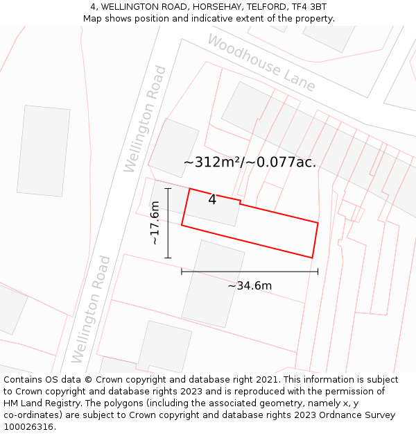 4, WELLINGTON ROAD, HORSEHAY, TELFORD, TF4 3BT: Plot and title map