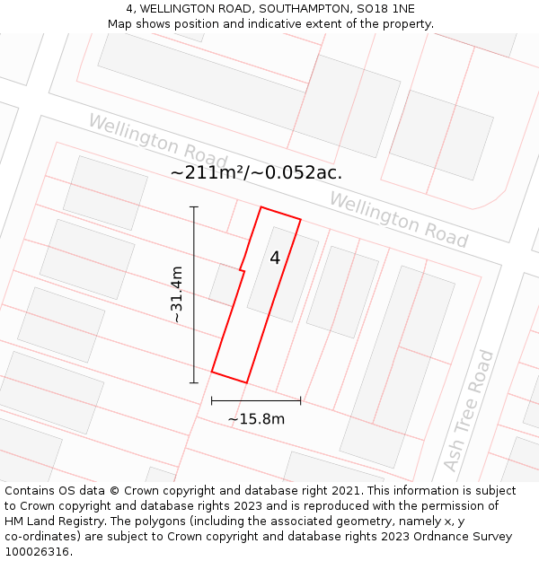 4, WELLINGTON ROAD, SOUTHAMPTON, SO18 1NE: Plot and title map