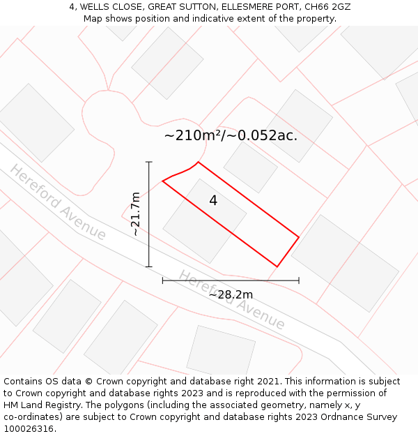 4, WELLS CLOSE, GREAT SUTTON, ELLESMERE PORT, CH66 2GZ: Plot and title map
