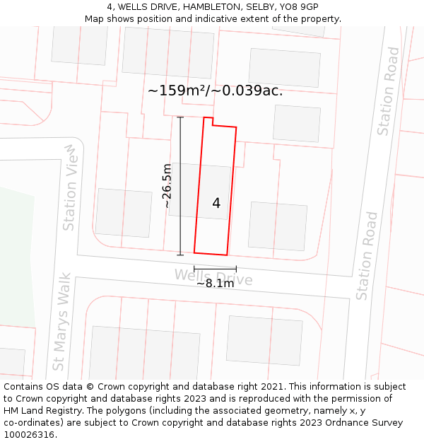 4, WELLS DRIVE, HAMBLETON, SELBY, YO8 9GP: Plot and title map
