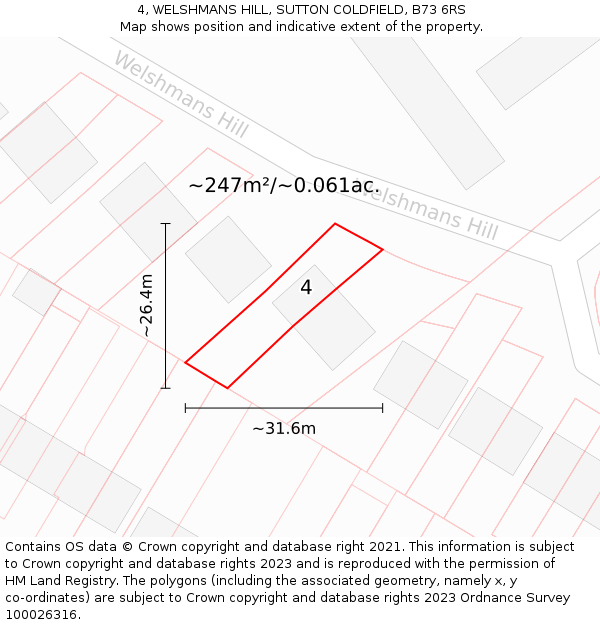 4, WELSHMANS HILL, SUTTON COLDFIELD, B73 6RS: Plot and title map