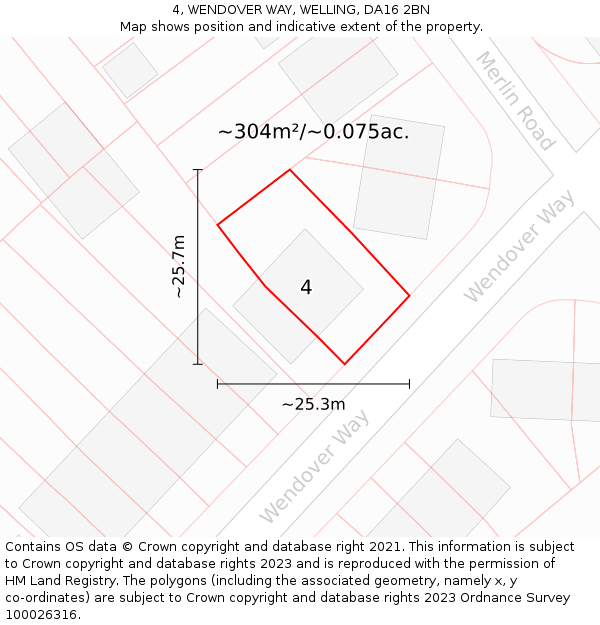 4, WENDOVER WAY, WELLING, DA16 2BN: Plot and title map