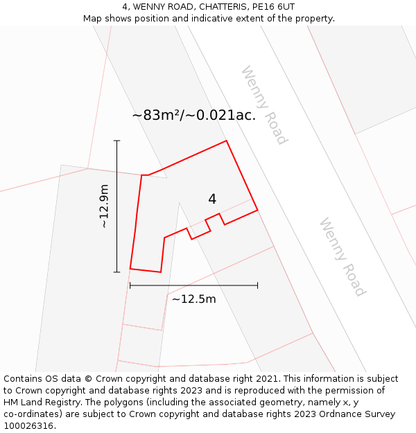 4, WENNY ROAD, CHATTERIS, PE16 6UT: Plot and title map