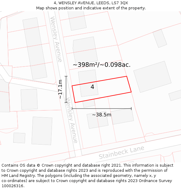 4, WENSLEY AVENUE, LEEDS, LS7 3QX: Plot and title map
