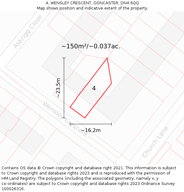 4, WENSLEY CRESCENT, DONCASTER, DN4 6QQ: Plot and title map