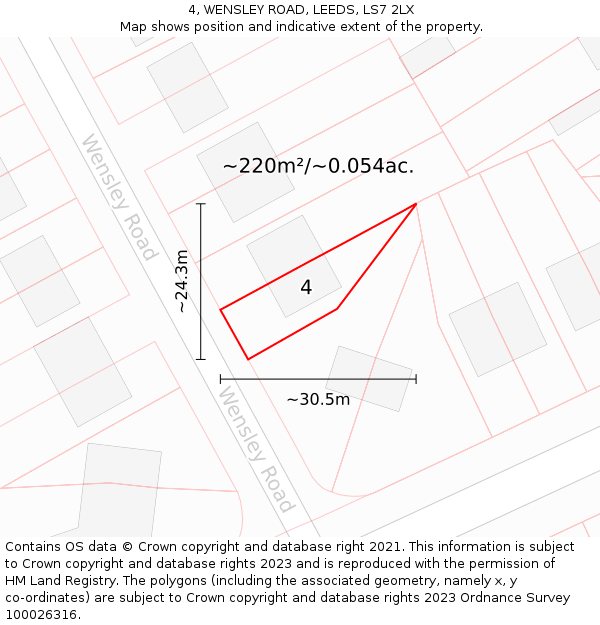 4, WENSLEY ROAD, LEEDS, LS7 2LX: Plot and title map