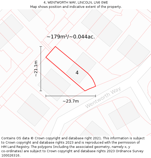4, WENTWORTH WAY, LINCOLN, LN6 0WE: Plot and title map