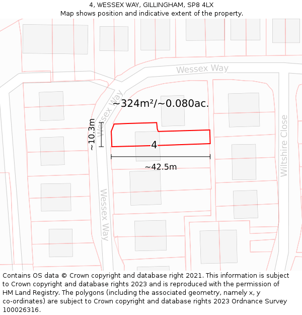 4, WESSEX WAY, GILLINGHAM, SP8 4LX: Plot and title map