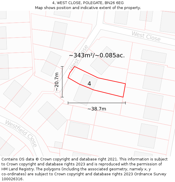 4, WEST CLOSE, POLEGATE, BN26 6EG: Plot and title map