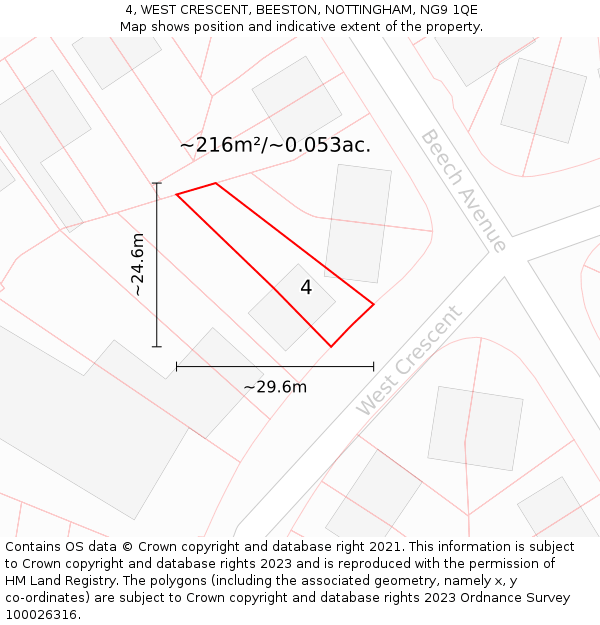4, WEST CRESCENT, BEESTON, NOTTINGHAM, NG9 1QE: Plot and title map