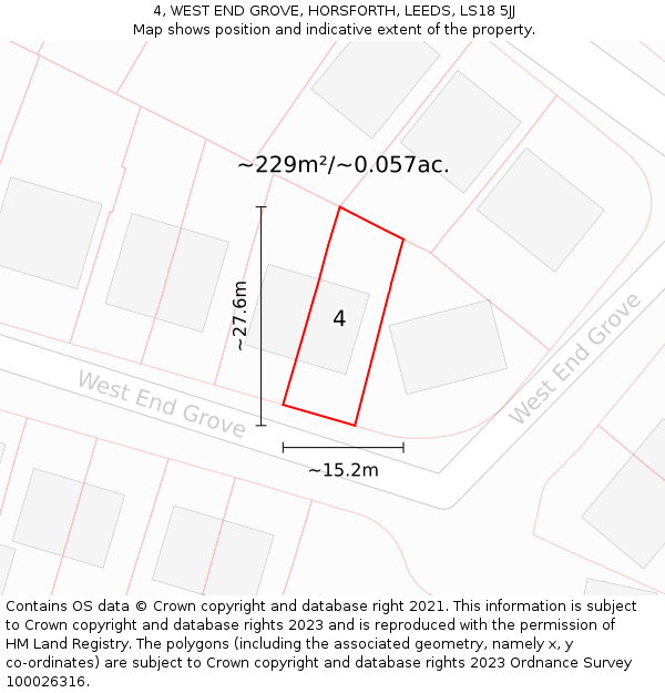 4, WEST END GROVE, HORSFORTH, LEEDS, LS18 5JJ: Plot and title map