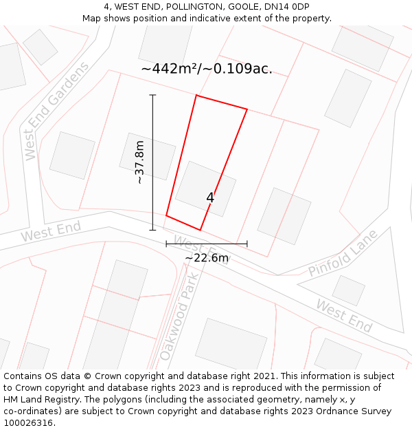 4, WEST END, POLLINGTON, GOOLE, DN14 0DP: Plot and title map