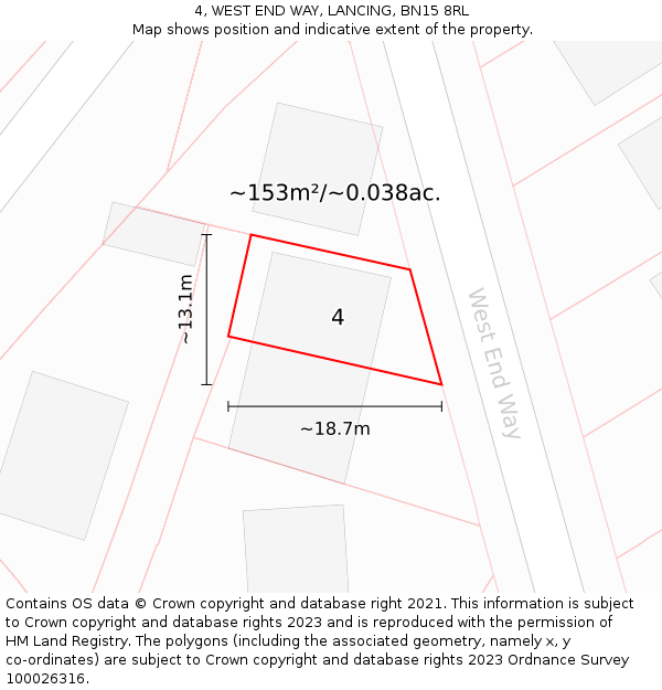 4, WEST END WAY, LANCING, BN15 8RL: Plot and title map