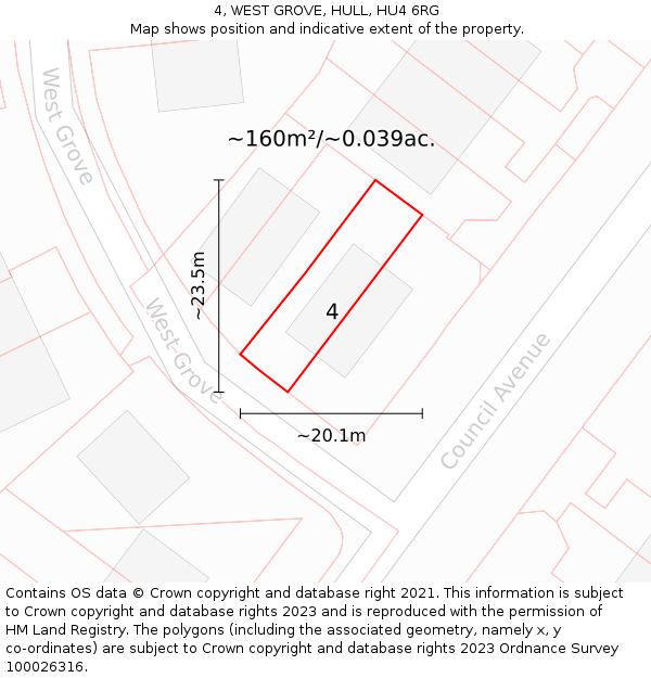 4, WEST GROVE, HULL, HU4 6RG: Plot and title map