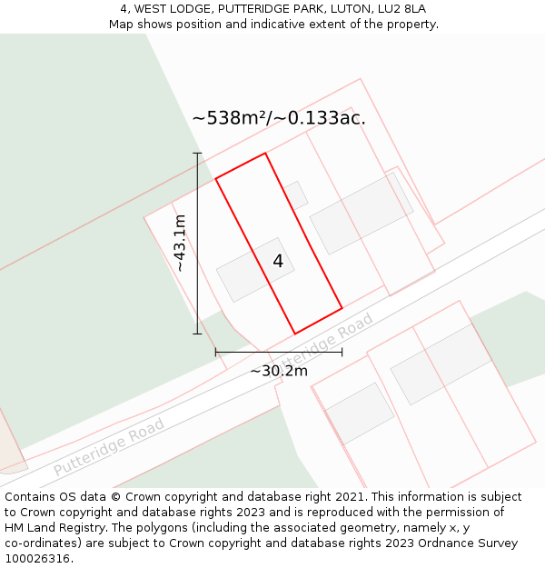 4, WEST LODGE, PUTTERIDGE PARK, LUTON, LU2 8LA: Plot and title map