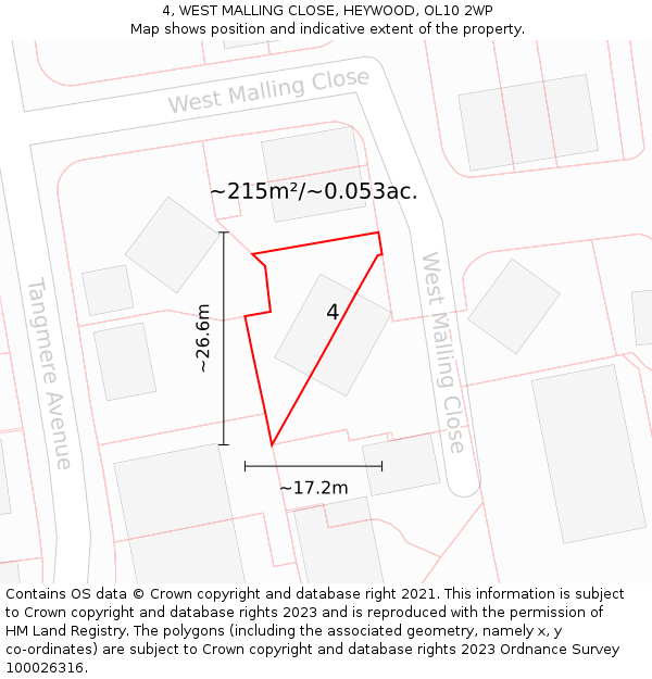4, WEST MALLING CLOSE, HEYWOOD, OL10 2WP: Plot and title map