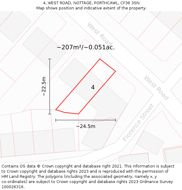 4, WEST ROAD, NOTTAGE, PORTHCAWL, CF36 3SN: Plot and title map