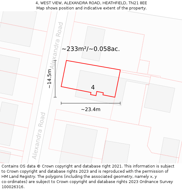4, WEST VIEW, ALEXANDRA ROAD, HEATHFIELD, TN21 8EE: Plot and title map