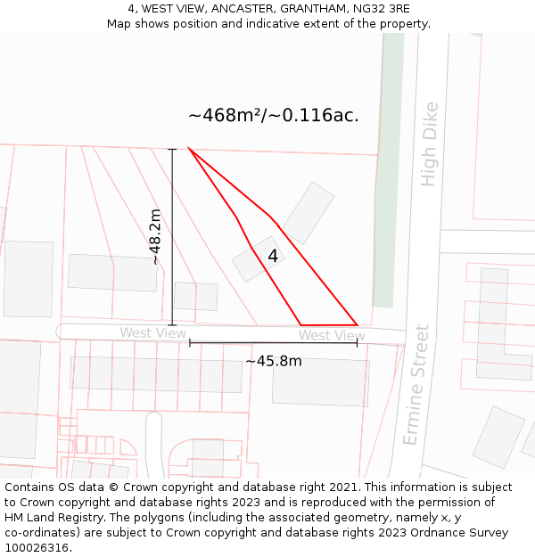 4, WEST VIEW, ANCASTER, GRANTHAM, NG32 3RE: Plot and title map
