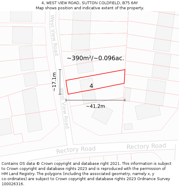 4, WEST VIEW ROAD, SUTTON COLDFIELD, B75 6AY: Plot and title map