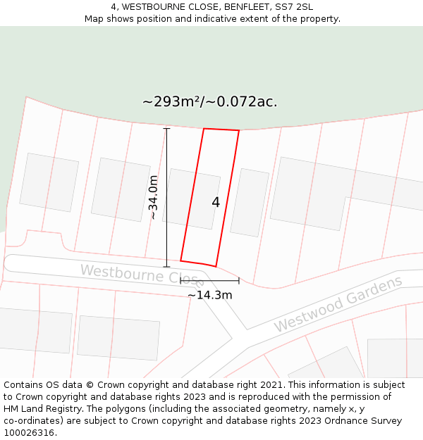 4, WESTBOURNE CLOSE, BENFLEET, SS7 2SL: Plot and title map