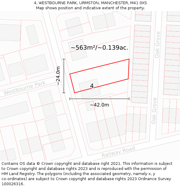 4, WESTBOURNE PARK, URMSTON, MANCHESTER, M41 0XS: Plot and title map