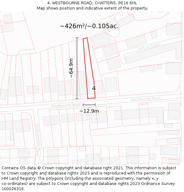 4, WESTBOURNE ROAD, CHATTERIS, PE16 6HL: Plot and title map