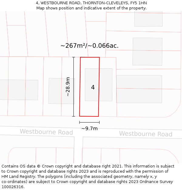 4, WESTBOURNE ROAD, THORNTON-CLEVELEYS, FY5 1HN: Plot and title map