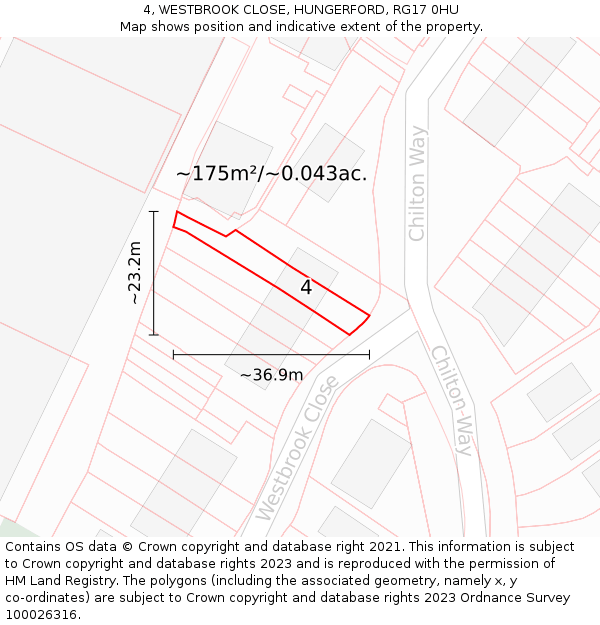 4, WESTBROOK CLOSE, HUNGERFORD, RG17 0HU: Plot and title map