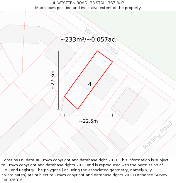 4, WESTERN ROAD, BRISTOL, BS7 8UP: Plot and title map