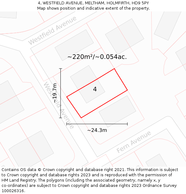 4, WESTFIELD AVENUE, MELTHAM, HOLMFIRTH, HD9 5PY: Plot and title map