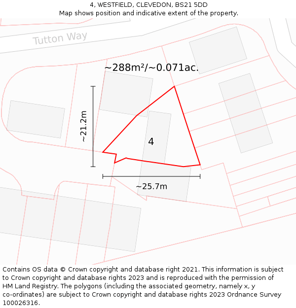 4, WESTFIELD, CLEVEDON, BS21 5DD: Plot and title map