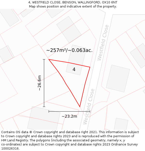 4, WESTFIELD CLOSE, BENSON, WALLINGFORD, OX10 6NT: Plot and title map