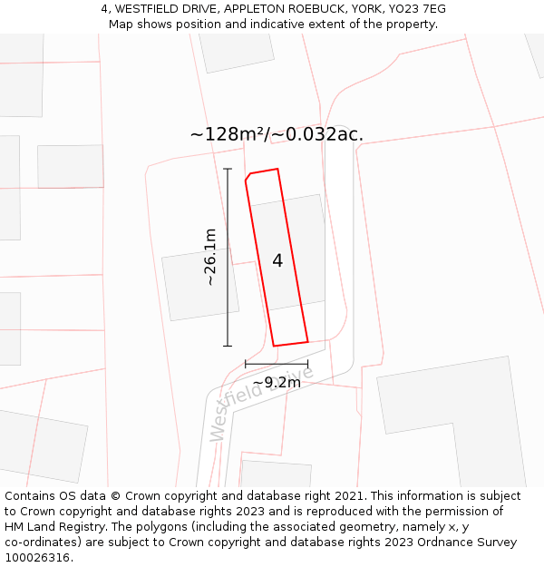 4, WESTFIELD DRIVE, APPLETON ROEBUCK, YORK, YO23 7EG: Plot and title map
