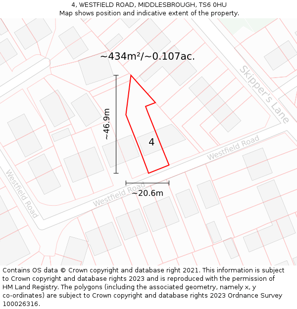 4, WESTFIELD ROAD, MIDDLESBROUGH, TS6 0HU: Plot and title map