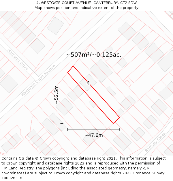 4, WESTGATE COURT AVENUE, CANTERBURY, CT2 8DW: Plot and title map