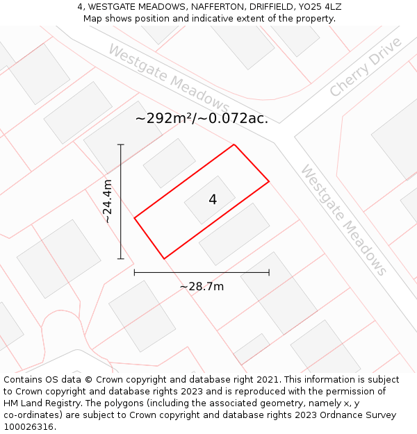 4, WESTGATE MEADOWS, NAFFERTON, DRIFFIELD, YO25 4LZ: Plot and title map