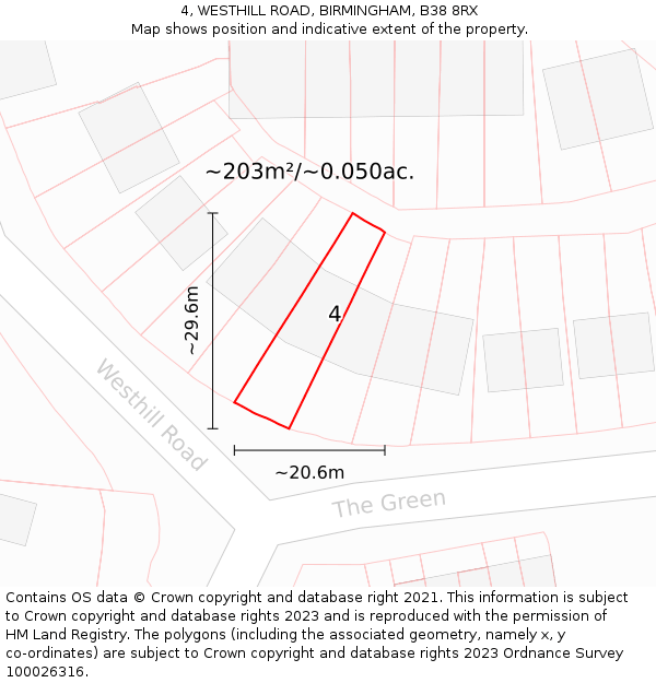 4, WESTHILL ROAD, BIRMINGHAM, B38 8RX: Plot and title map