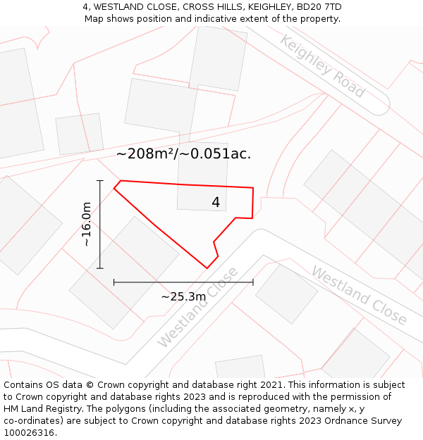 4, WESTLAND CLOSE, CROSS HILLS, KEIGHLEY, BD20 7TD: Plot and title map