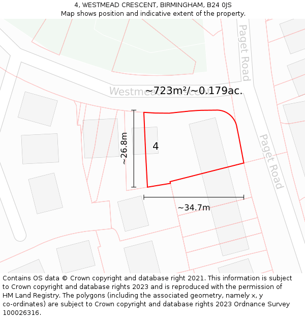4, WESTMEAD CRESCENT, BIRMINGHAM, B24 0JS: Plot and title map
