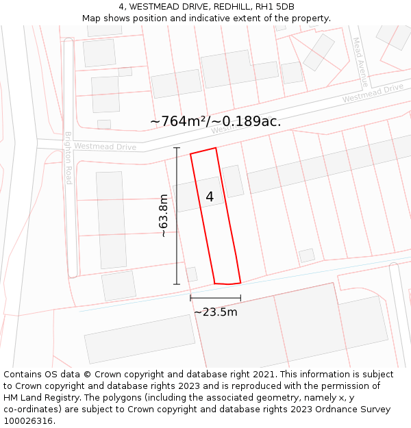 4, WESTMEAD DRIVE, REDHILL, RH1 5DB: Plot and title map
