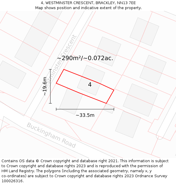 4, WESTMINSTER CRESCENT, BRACKLEY, NN13 7EE: Plot and title map