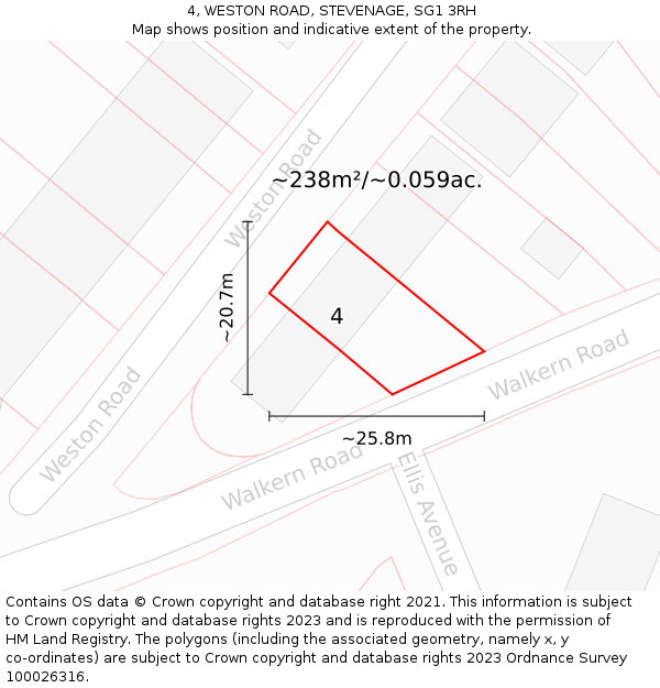 4, WESTON ROAD, STEVENAGE, SG1 3RH: Plot and title map