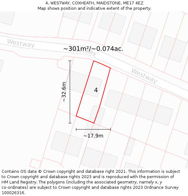 4, WESTWAY, COXHEATH, MAIDSTONE, ME17 4EZ: Plot and title map