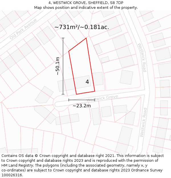 4, WESTWICK GROVE, SHEFFIELD, S8 7DP: Plot and title map